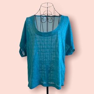 Sheer lace short sleeve flowy blouse size Large